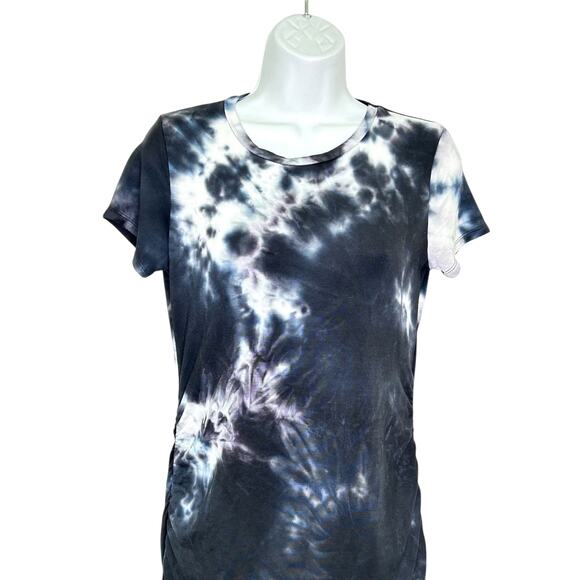 Antistar Black White Tie Dye Bodycon Stretch T-Shirt Dress Ruched Sides Medium - Picture 2 of 7